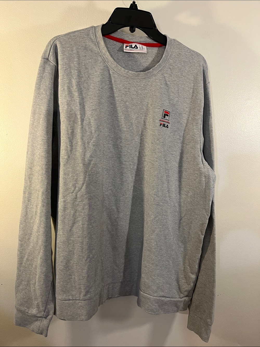Fila Men's Gray Long-Sleeve Crewneck with Small Logo
